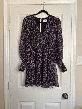 BuddyLove Parker V-Neck Floral Mini Skater Dress in Midnight Sky